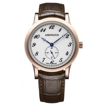 Годинники наручні чоловічі Aerowatch 11949 RO03 кварцові, мала секундна стрілка, коричневий ремінець з шкіри