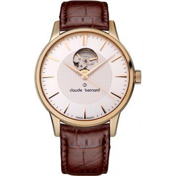 Годинники наручні чоловічі Claude Bernard 85017 37R AIR золотисті, автоматика з відкритим серцем