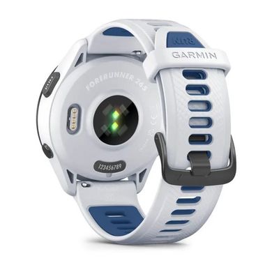 Смарт-годинник Garmin Forerunner 265 з чорним безелем, білим корпусом та біло-синім силіконовим ремінцем