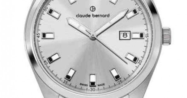 Часы наручные мужские Claude Bernard 53019 3CN AIN, кварц, с датой на серебряном циферблате, черный ремешок