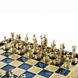 SK3BLU Manopoulos Greek Roman Period chess set with gold-silver chessmen/Blue chessboard on wooden box 27cm 5