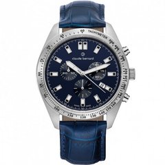 Часы наручные мужские Claude Bernard 10247 3C BUIN кварцевые, хронометр, тахиметр, дата, синий кожаный ремешок
