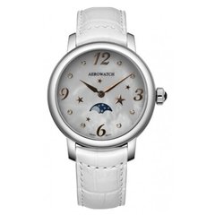 Часы наручные женские Aerowatch 43938 AA09 кварцевые с бриллиантами и фазой Луны, белый кожаный ремешок
