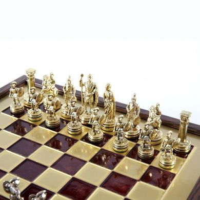 SK3RED Manopoulos Greek Roman Period chess set with gold-silver chessmen/Red chessboard on wooden box 27cm