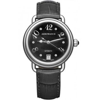 Часы наручные женские Aerowatch 60960 AA05, механика с автоподзаводом, черный кожаный ремешок