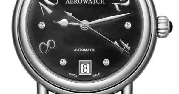 Годинники наручні жіночі Aerowatch 60960 AA05, механіка з автопідзаводом, чорний шкіряний ремінець