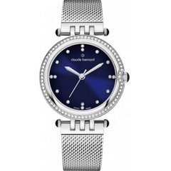 Часы наручные женские Claude Bernard 20085 3M BUPN на браслете, кварц, кристаллы Swarovski на синем циферблате