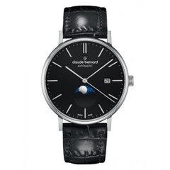 Часы наручные мужские Claude Bernard 80501 3 NIN, механика - автоподзавод, лунный календарь, черный ремешок