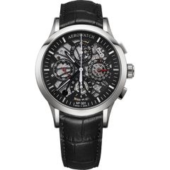 Годинник-хронографія наручні чоловічі Aerowatch 61968 AA05SQ, скелетон, механіка з автопідзаводом, шкіряний
