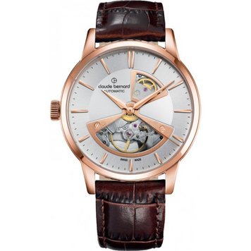 Часы наручные мужские Claude Bernard 85017 37R AIR2, автоматика с открытым балансом, кожаный ремешок