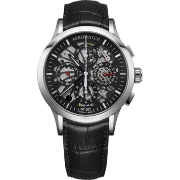 Годинник-хронографія наручні чоловічі Aerowatch 61968 AA05SQ, скелетон, механіка з автопідзаводом, шкіряний