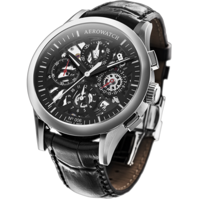 Годинник-хронографія наручні чоловічі Aerowatch 61968 AA05SQ, скелетон, механіка з автопідзаводом, шкіряний