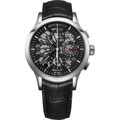 Часы-хронограф наручные мужские Aerowatch 61968 AA05SQ, скелетон, механика с автоподзаводом, кожаный ремешок