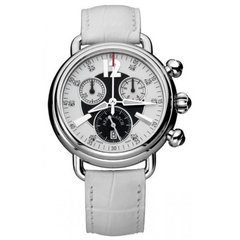 Годинник-хронографія наручні жіночі Aerowatch 82905 AA12 кварцові, з діамантами, білий шкіряний ремінець