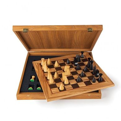 SW4040H Manopoulos Olive Burl chessboard 40cm with modern style chessmen 7.6 cm in luxury wooden gift box