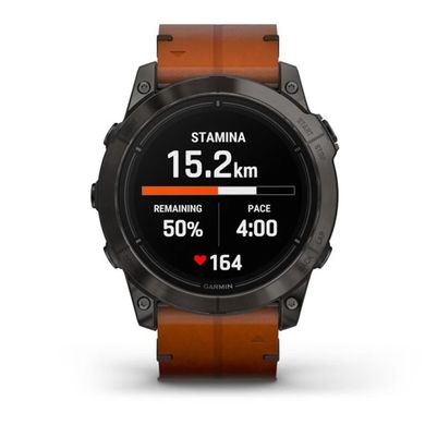 Смарт-часы Garmin Epix Pro (Gen 2) - Sapphire Edition 51 mm - титан DLC Carbon с каштановым кожаным ремешком