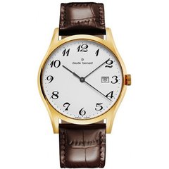 Часы наручные мужские Claude Bernard 53003 37J AID, кварцевые с датой, коричневый ремешок из кожи