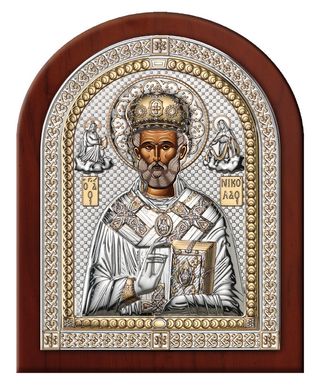 Икона в серебре Святой Николай Чудотворец открытый лик