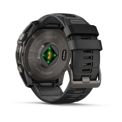 Смарт-годинник Garmin Fenix 8 &ndash; 51 мм, AMOLED Sapphire, титан з DLC-покриттям Carbon Gray і силіконовим ремінцем чорного/сірого кольору