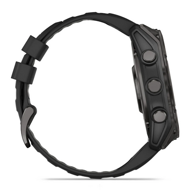 Смарт-годинник Garmin Fenix 8 &ndash; 51 мм, AMOLED Sapphire, титан з DLC-покриттям Carbon Gray і силіконовим ремінцем чорного/сірого кольору