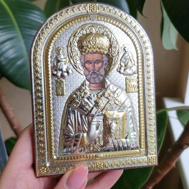 Икона в серебре Святой Николай Чудотворец открытый лик