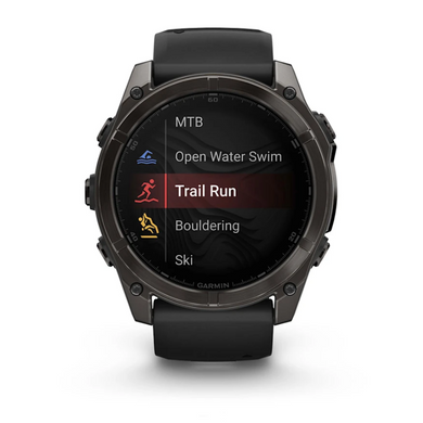 Смарт-годинник Garmin Fenix 8 &ndash; 51 мм, AMOLED Sapphire, титан з DLC-покриттям Carbon Gray і силіконовим ремінцем чорного/сірого кольору