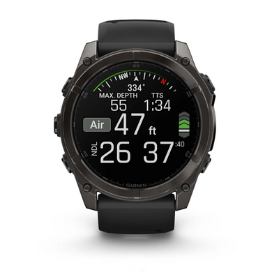Смарт-годинник Garmin Fenix 8 &ndash; 51 мм, AMOLED Sapphire, титан з DLC-покриттям Carbon Gray і силіконовим ремінцем чорного/сірого кольору