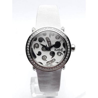 Часы наручные женские Korloff LLBD3SLP кварцевые, с бриллиантами, светлый сатиновый ремешок