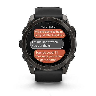 Смарт-годинник Garmin Fenix 8 &ndash; 51 мм, AMOLED Sapphire, титан з DLC-покриттям Carbon Gray і силіконовим ремінцем чорного/сірого кольору