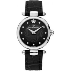 Часы наручные женские Claude Bernard 20501 3 NPN2, кварцевые, с кристаллами Swarovski, черный кожаный ремешок