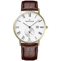 Часы наручные мужские Claude Bernard 65003 37J BR, кварц, дата, малая секундная стрелка, кожаный ремешок