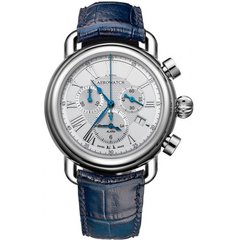 Годинник-хронографія наручні чоловічі Aerowatch 85939 AA09 кварцові, з датою і будильником, синій шкіряний