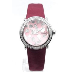 Часы наручные женские Korloff LLBD2SF кварцевые, розовый перламутр с бриллиантами, малиновый кожаный ремешок