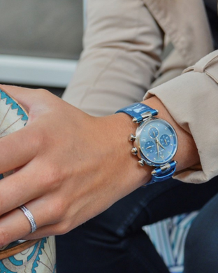 Часы наручные женские Claude Bernard 10215 3 NABUDN, кварцевый хронограф, с голубым перламутром и бриллиантами