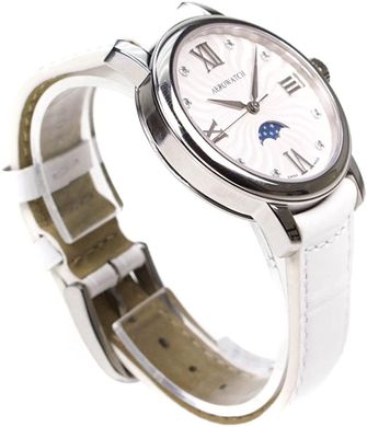 Часы наручные женские Aerowatch 43938 AA03 кварцевые, 8 бриллиантов, фаза Луны, белый ремешок