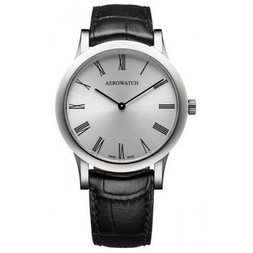 Годинники наручні чоловічі Aerowatch 47949 AA02 кварцові, чорний шкіряний ремінець