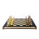S11CBLU Manopoulos Greek Roman Period chess set with gold-bronze chessmen/Blue chessboard 44cm 2