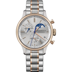 Часы-хронограф наручные мужские Aerowatch 78986 BI03M, кварц, серый циферблат с фазой Луны, биколорный браслет