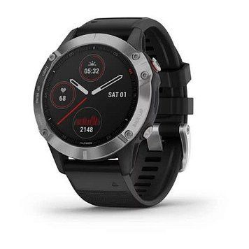 Смарт-часы Garmin Fenix 6 серебристые с черным ремешком