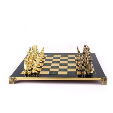 S11CGRE Manopoulos Greek Roman Period chess set with gold-bronze chessmen/Green chessboard 44cm