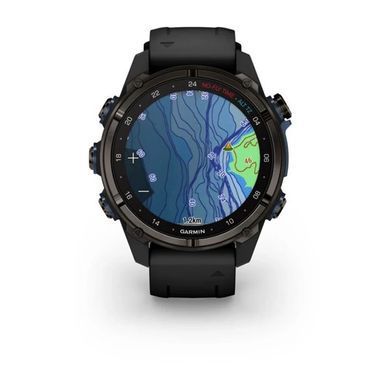 Смарт-годинник Garmin Descent Mk3i - 43 мм, титан Carbon Grey DLC з чорним силіконовим ремінцем
