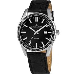 Часы наручные мужские Jacques Lemans 1-2022A кварцевые, черный ремешок из кожи, Австрия