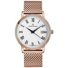 Часы наручные унисекс Claude Bernard 53007 37RM BR, кварцевые на браслете, с розовым покрытием PVD