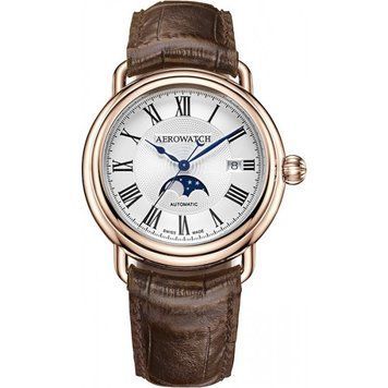 Годинники наручні чоловічі Aerowatch 77983 RO01, механіка з автопідзаводом, з датою і фазою Місяця, рожева