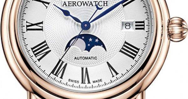 Часы наручные мужские Aerowatch 77983 RO01, механика с автоподзаводом, с датой и фазой Луны, розовая позолота