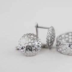 Серебряные серьги Кружево с цветами без камней