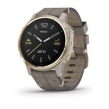 Смарт-часы Garmin Fenix 6S Sapphire золотистые с серым кожаным ремешком