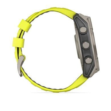 Смарт-годинник Garmin Fenix 8 &ndash; 51 мм, Solar Sapphire, титан з яскраво-жовтим/графітовим силіконовим ремінцем