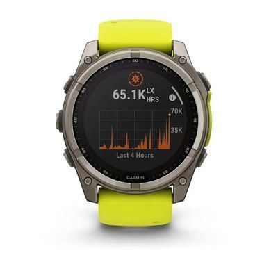 Смарт-годинник Garmin Fenix 8 &ndash; 51 мм, Solar Sapphire, титан з яскраво-жовтим/графітовим силіконовим ремінцем