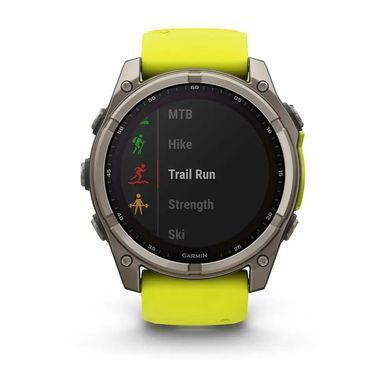 Смарт-годинник Garmin Fenix 8 &ndash; 51 мм, Solar Sapphire, титан з яскраво-жовтим/графітовим силіконовим ремінцем